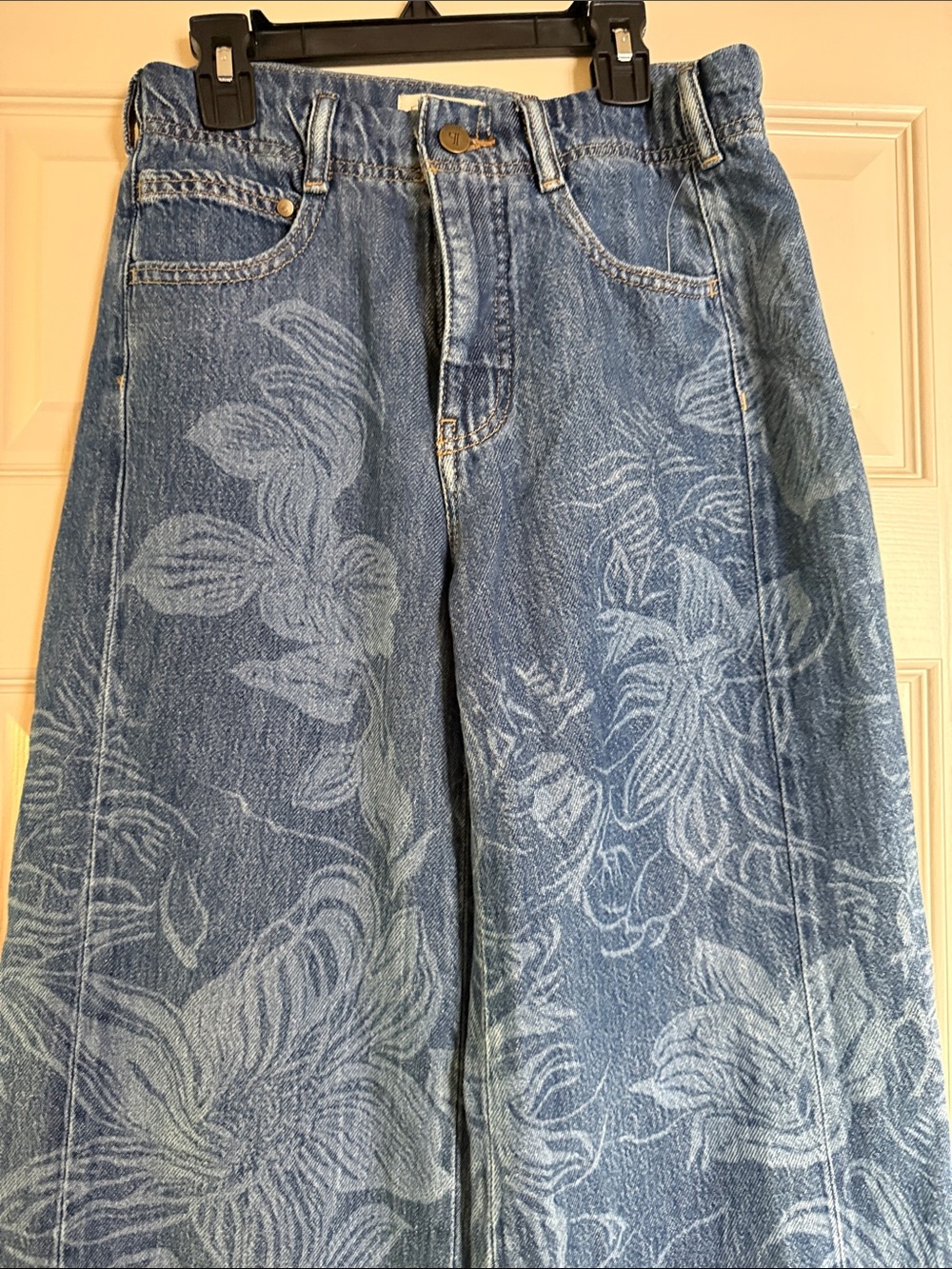 Anthropologie Blue Floral Wide-Leg Jeans - Picture 2 of 6